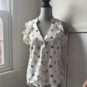 H&M Cream Sleeveless Ruffled Blouse